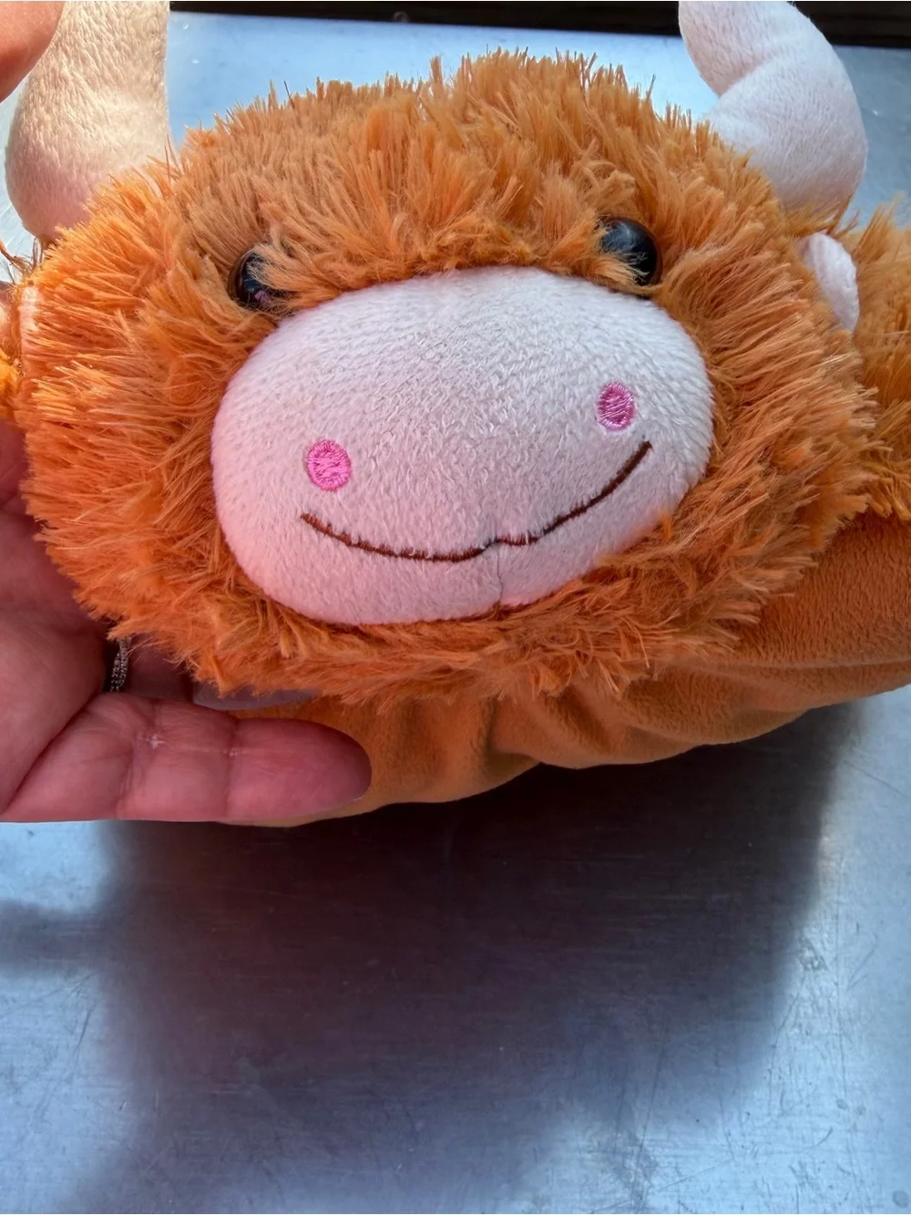 Pillow Pets Highland Cow Bull Plush Pillow Brown Orange Horns 11